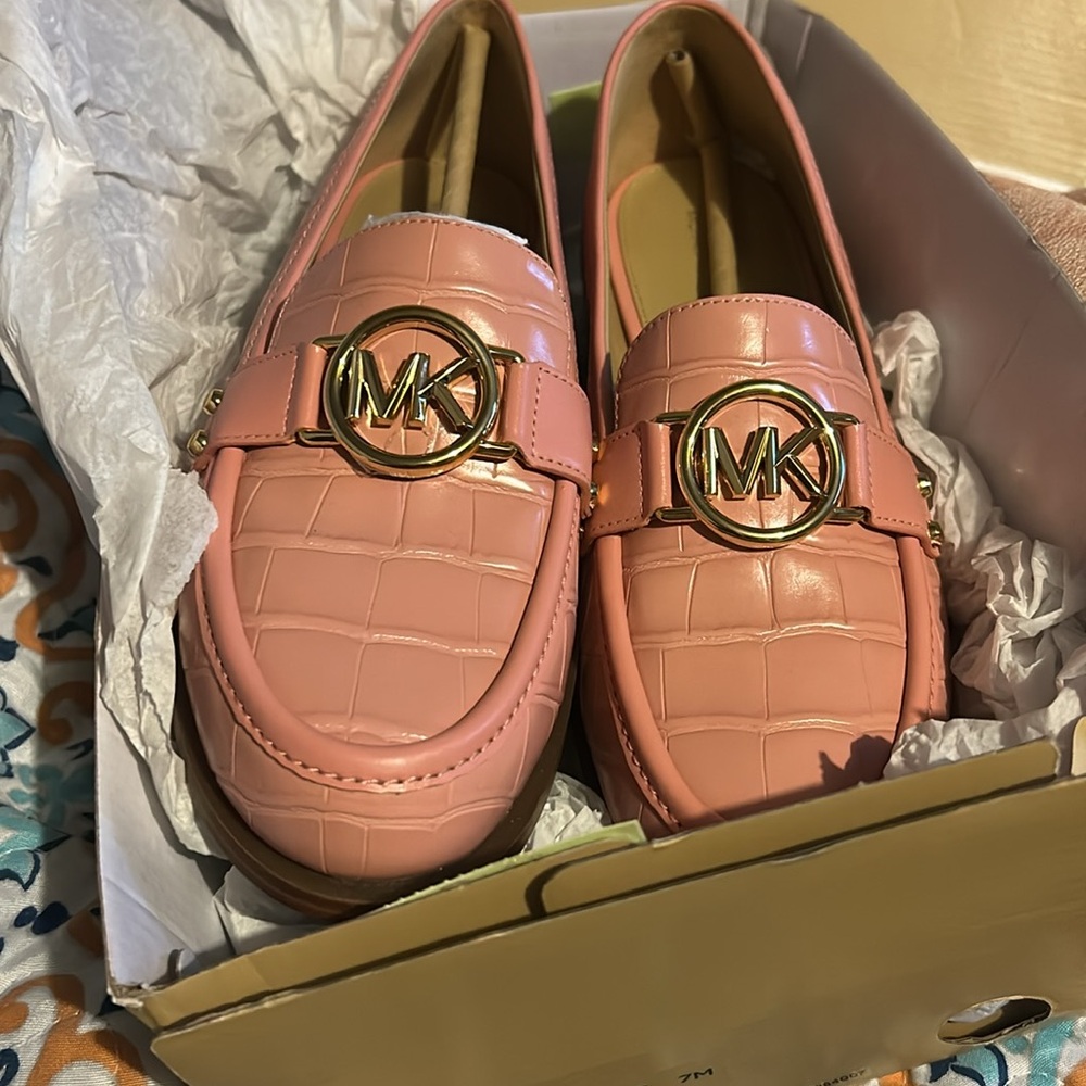 Michael Kors Blush Loafers with Gold Emblem